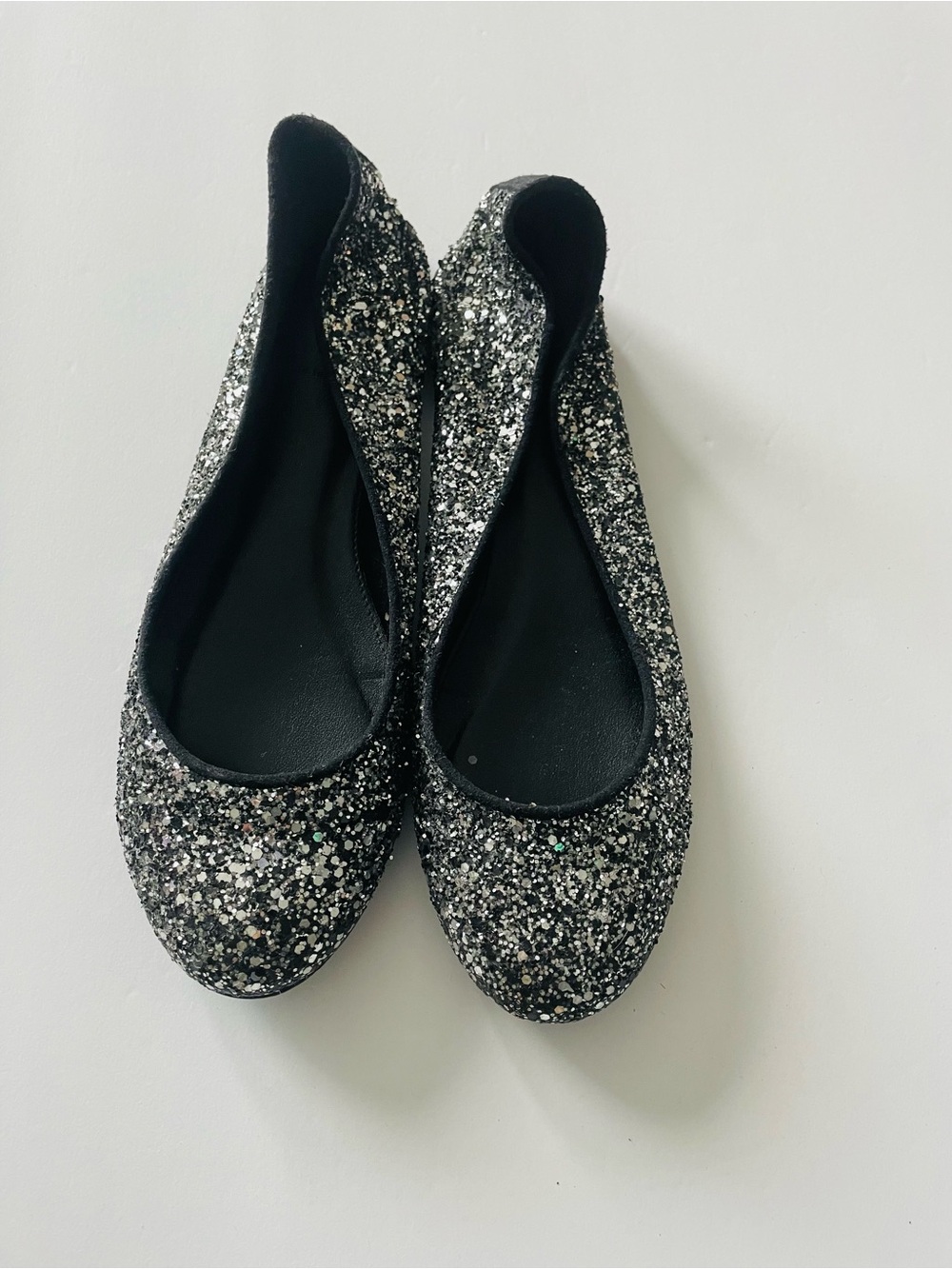 J. Crew Black and Silver Glitter Ballet Flats